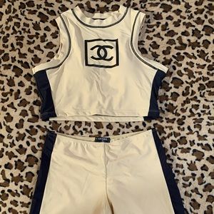 Chanel Gently Used Women’s Sport Set. Beige/Black Nylon 80% Spandex/Elastane 20%